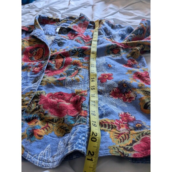 Coldwater Creek Linen Jacket Women's PXL Blue Floral Petite Cottage Core Hippie - Picture 15 of 15